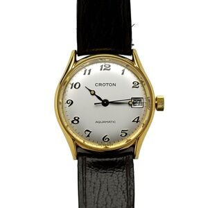 Croton Aquamatic Vintage Swiss Made 1970's Gold Plated White Dial Wrist Watch